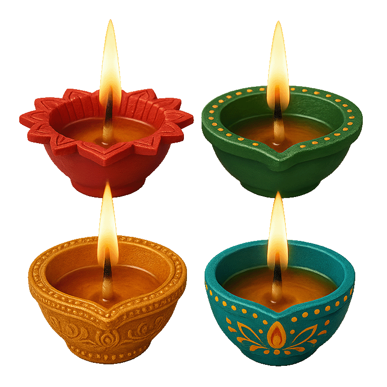 4 Colorful Diya PNG Free Download