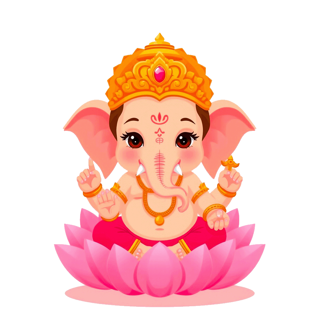 Cute Cartoon Lord Ganesh PNG Sitting on Lotus – Free Download