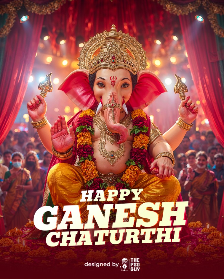 Ganesh Chaturthi 2025 Poster PSD Free Download | Lord Ganesha Festival Design Template