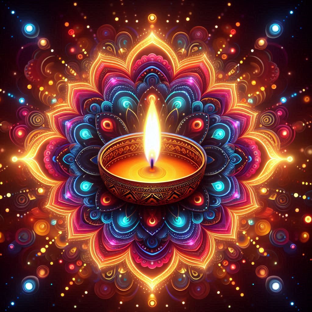 Colorful Mandala Diya Light Diwali Background Free Download