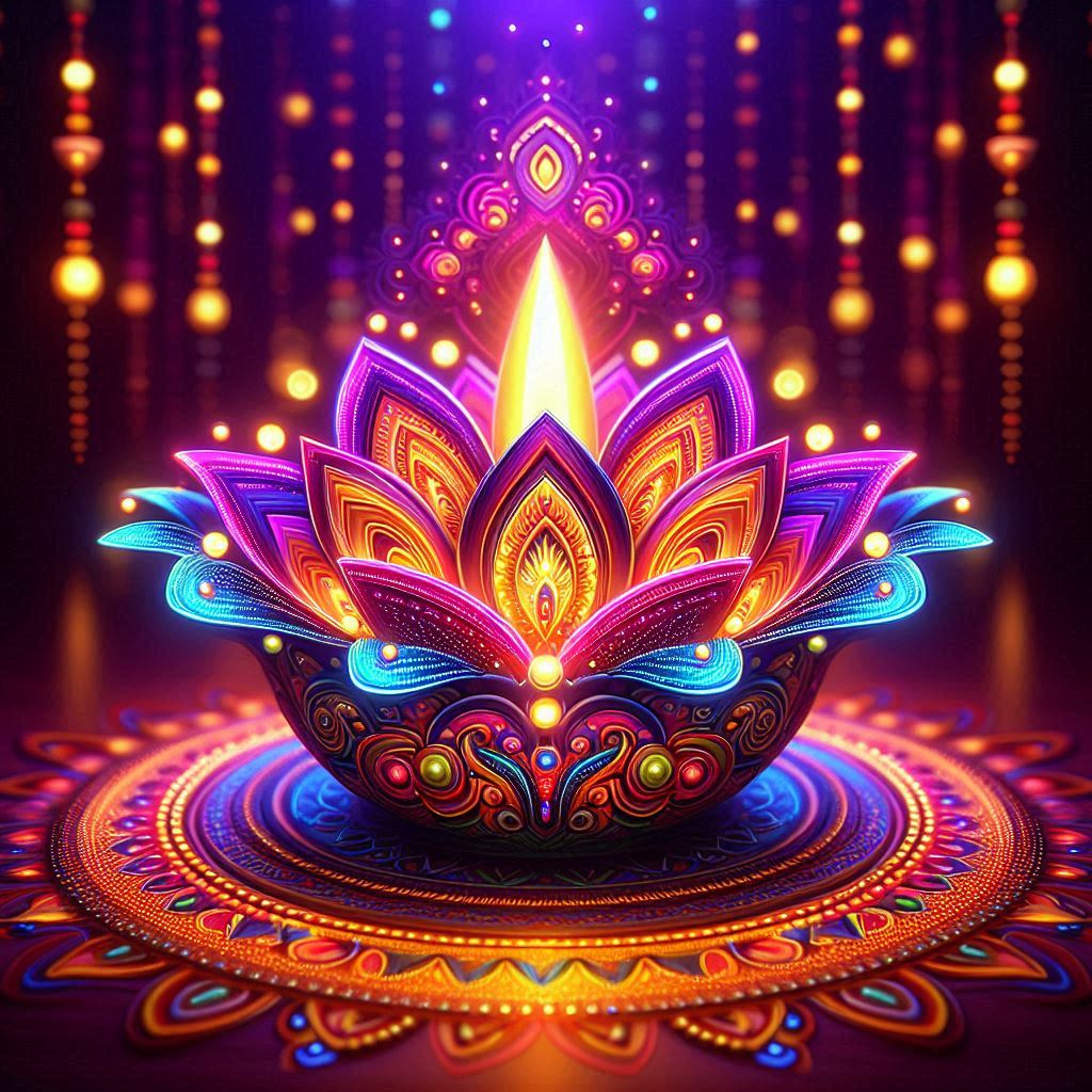 Glowing Diya with Rangoli Diwali Background Free Download
