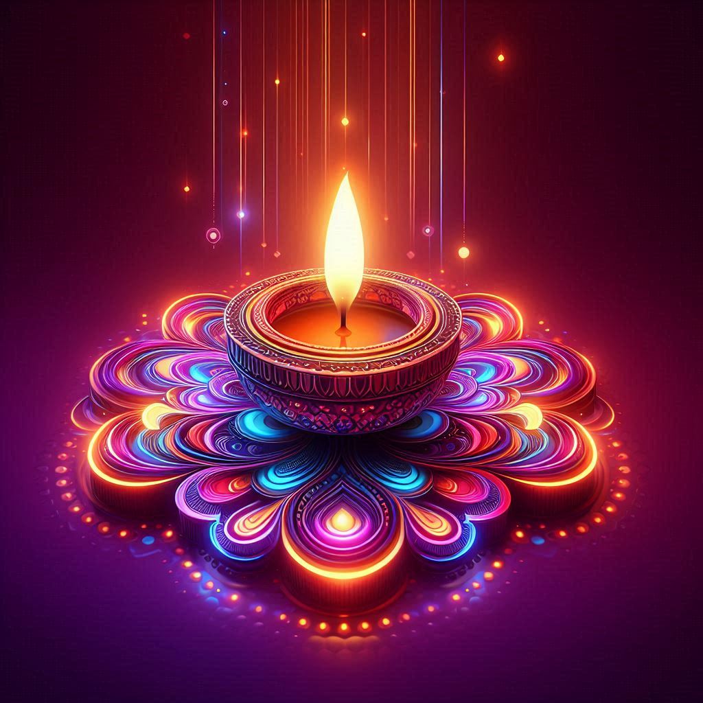 Glowing Diya Rangoli Art Diwali Background Free Download