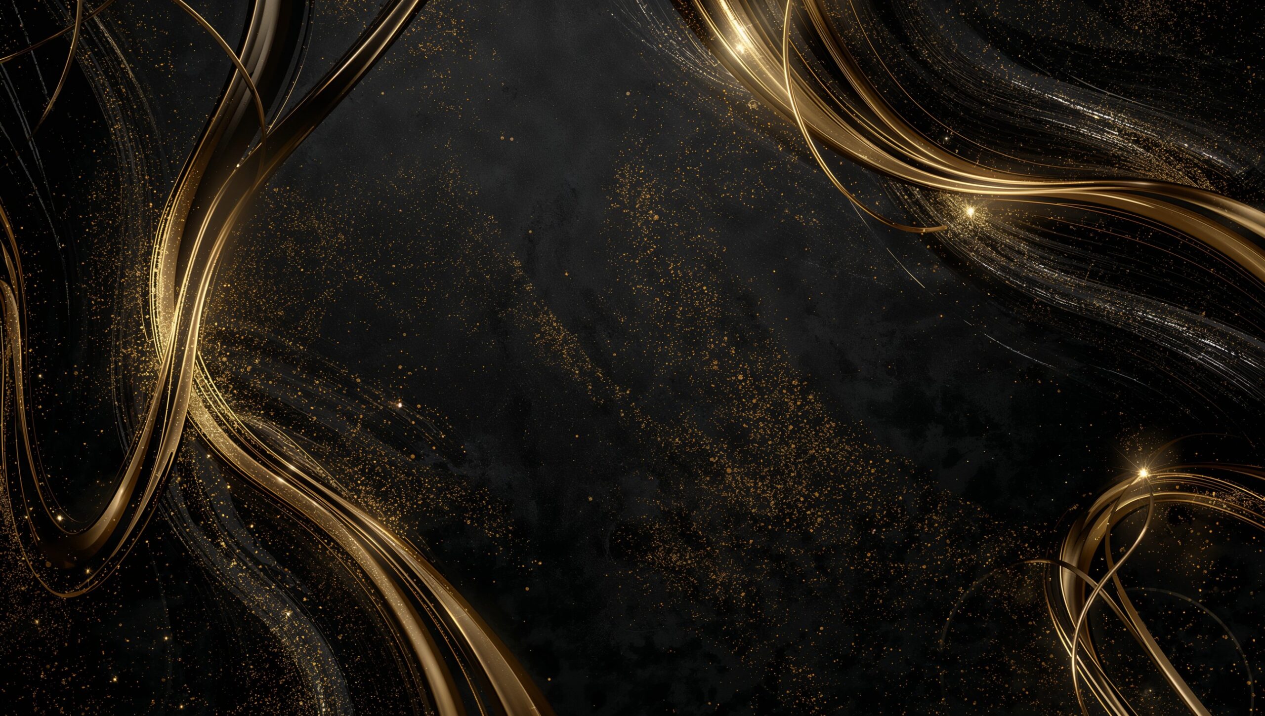 Black and Gold Background with Elegant Abstract Waves