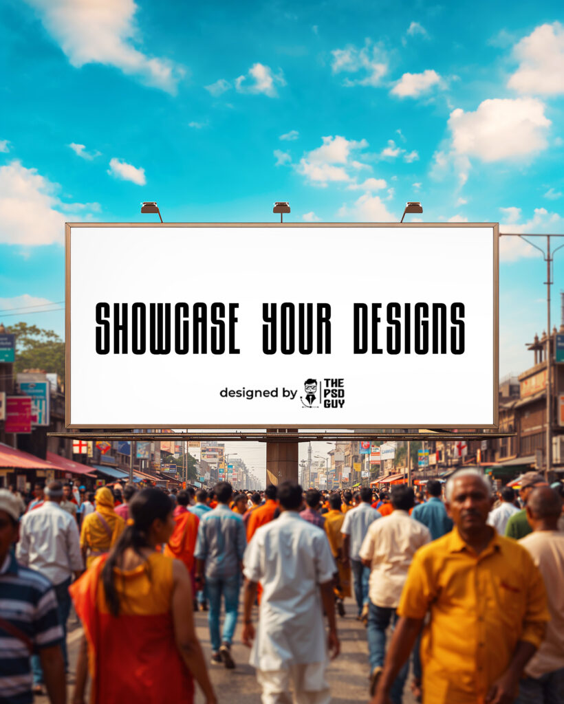 Free Billboard Mockup PSD – Indian Market Scene