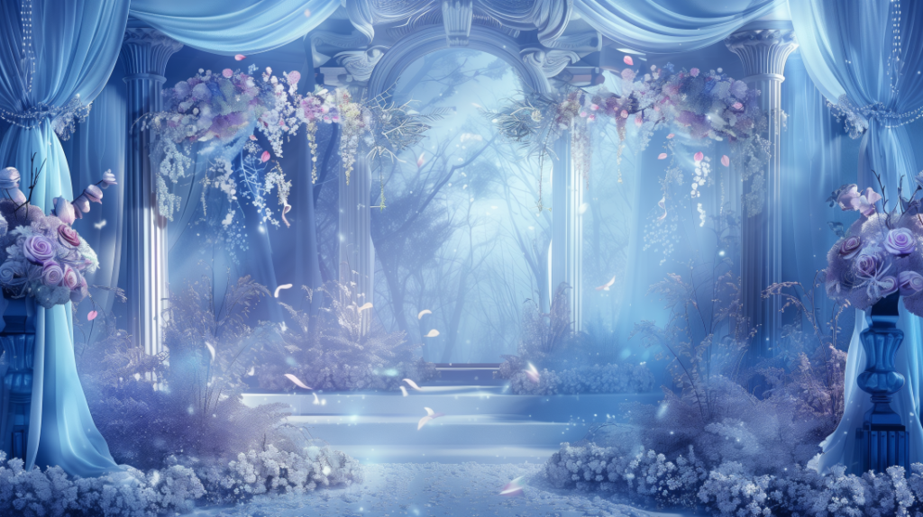 Royal Blue Fantasy Wedding Stage Background – Free Indian Wedding Backdrop