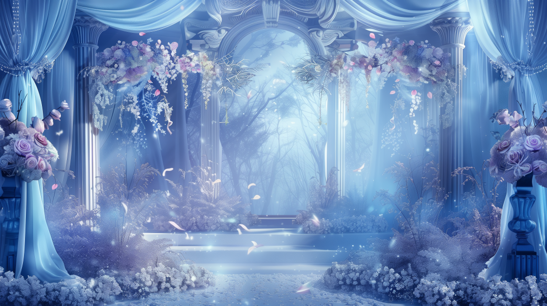 Royal Blue Fantasy Wedding Stage Background – Free Indian Wedding Backdrop