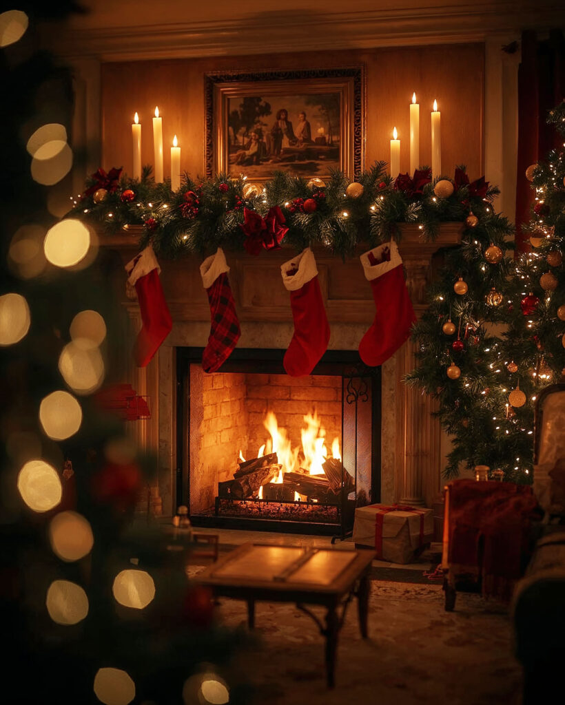 Cinematic Christmas Fireplace Background